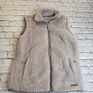 Free Country Vest Womens S Gray Faux Fur Sherpa Fleece Full Zip Pockets
